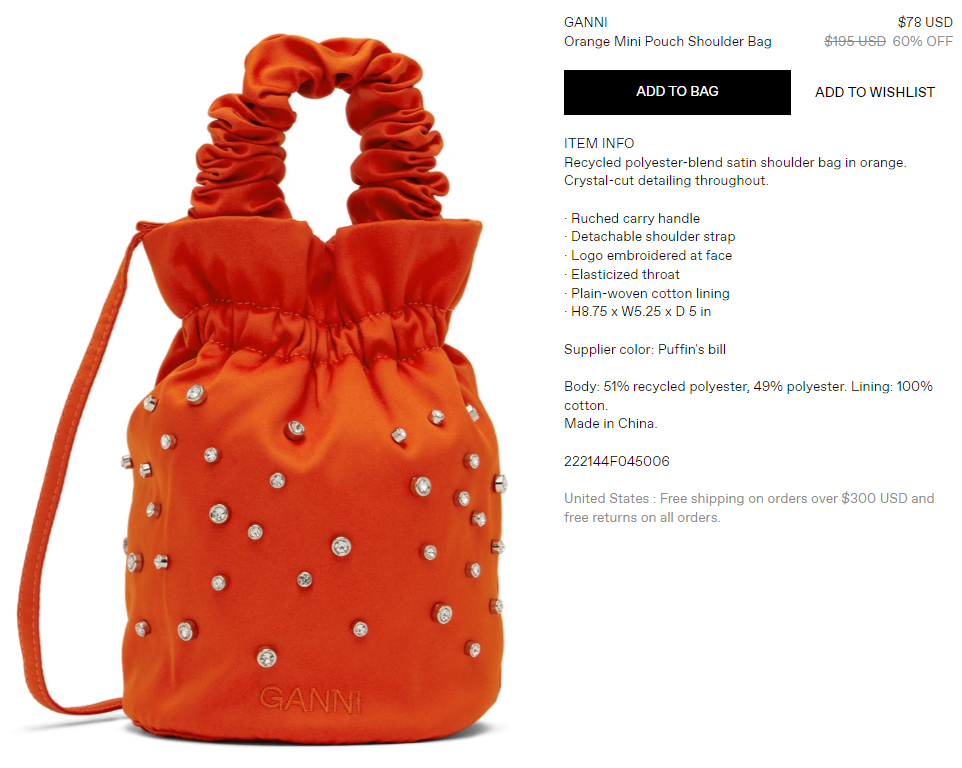 GANNI Orange Mini Pouch Shoulder Bag